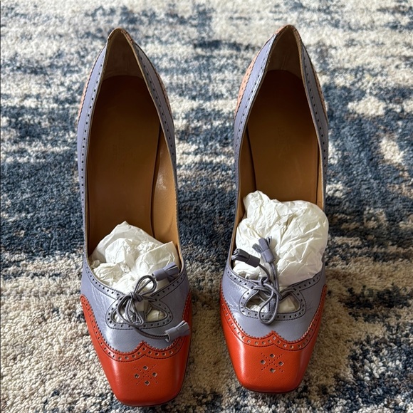 Hermes Multicolor Suede Brogue Bow Accents Pumps - Picture 1 of 7